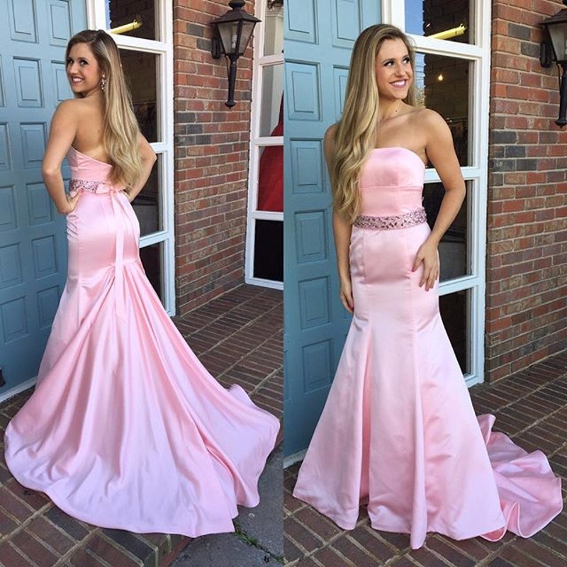 strapless fishtail prom dress